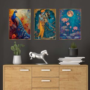 Set of Three Wall Paintings for Wall Dacoration Golden Framed Wall Paintings for Living Room & Bedroom Wall Art for Home Decoration & Office Wall Dรฉcor (18x12 inch CH-GD3-12)