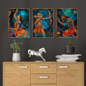Set of Three Wall Paintings for Wall Dacoration Golden Framed Wall Paintings for Living Room & Bedroom Wall Art for Home Decoration & Office Wall Dรฉcor (18x12 inch CH-GD3-13)