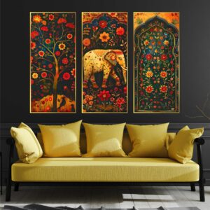 Set of Three large Wall Paintings for Wall Dacoration Golden Framed Wall Paintings for Living Room & Bedroom Wall Art for Home Decoration & Office Wall Dรฉcor (14x11 inch CH-LGD3-3)
