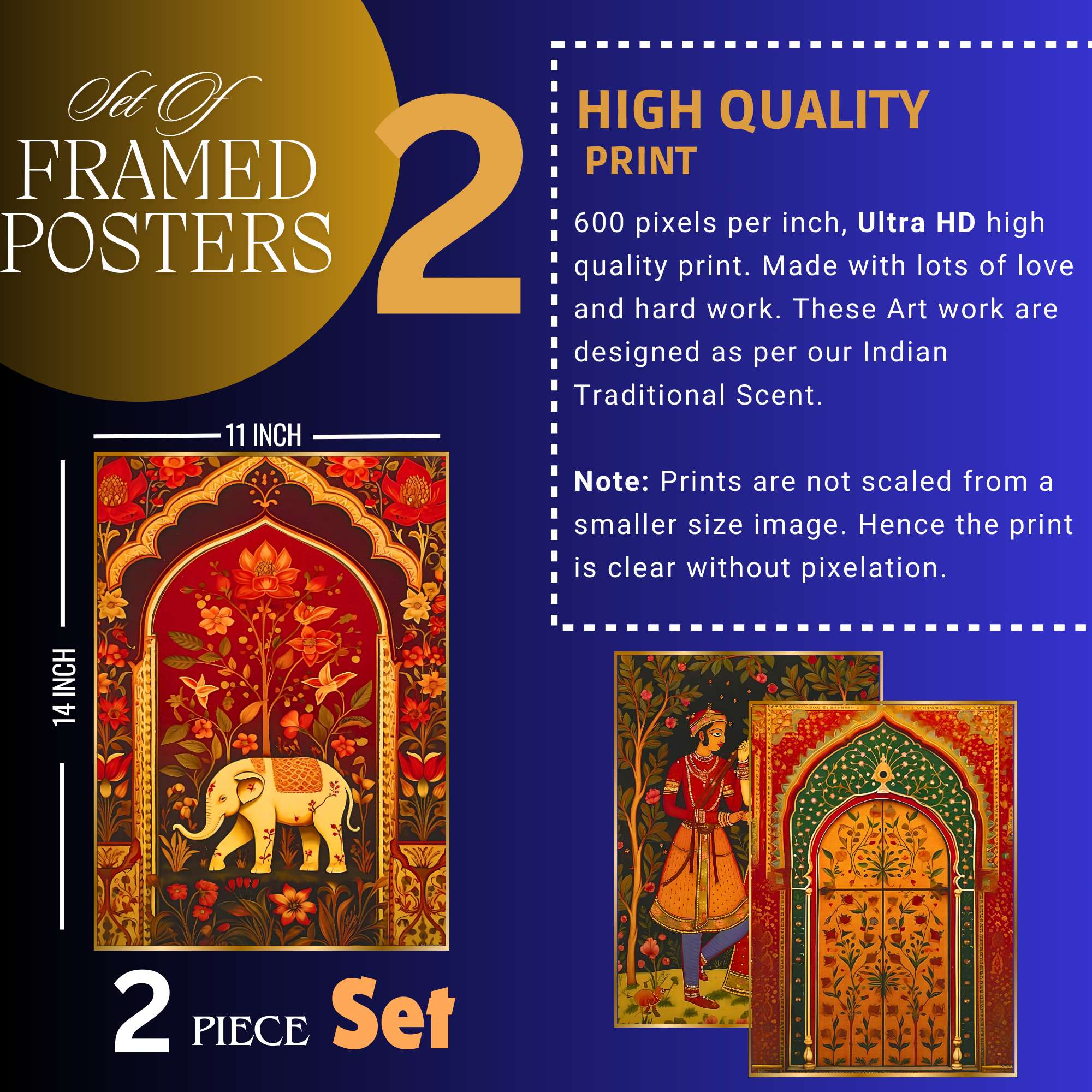 Set of Two Wall Paintings for Wall Dacoration Golden Framed Wall Paintings for Living Room & Bedroom Wall Art for Home Decoration & Office Wall Décor (14x11 inch CH-GD2-18) - Image 3