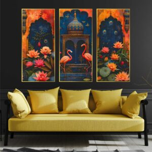 Set of Three large Wall Paintings for Wall Dacoration Golden Framed Wall Paintings for Living Room & Bedroom Wall Art for Home Decoration & Office Wall Dรฉcor (14x11 inch CH-LGD3-1)